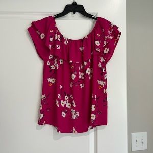 Gorgeous Pink Cherry Blossom Blouse with Ruffle Sleeve
